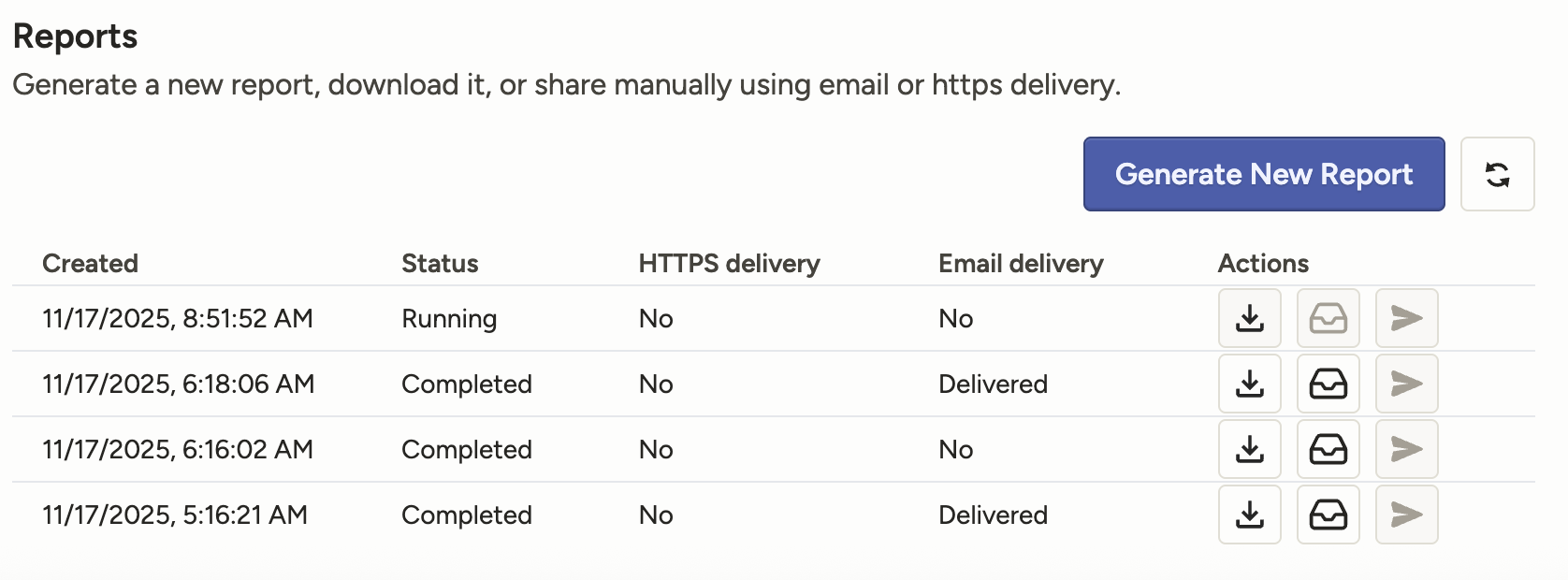Screenshot of support reports page