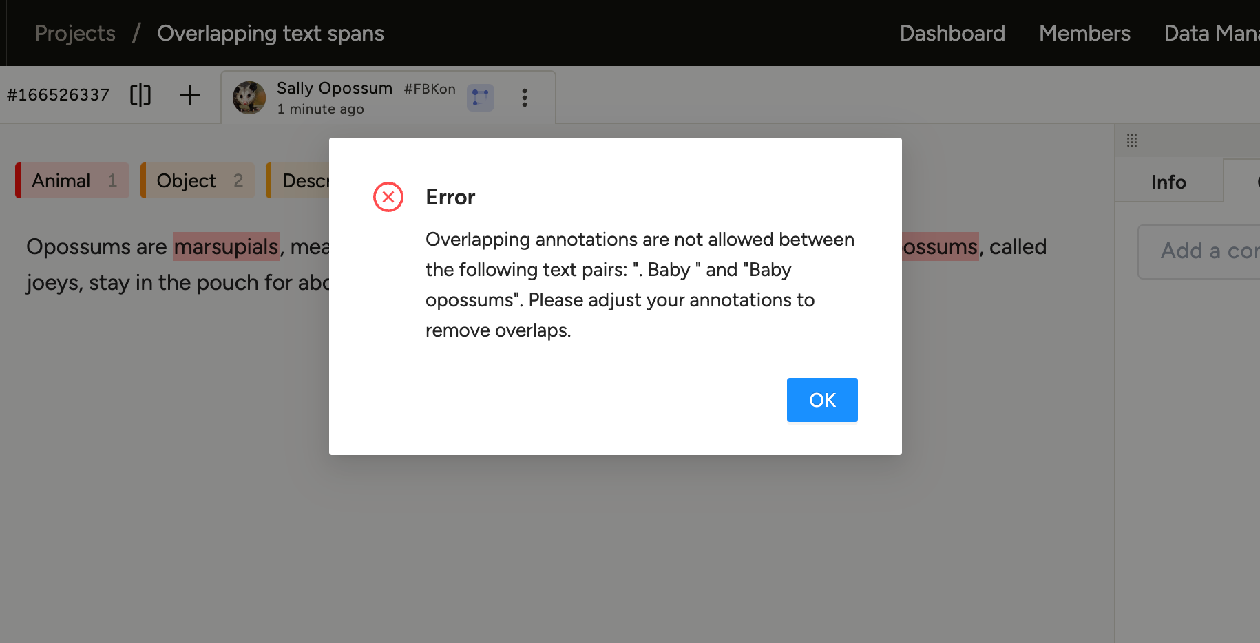 Screenshot of warning